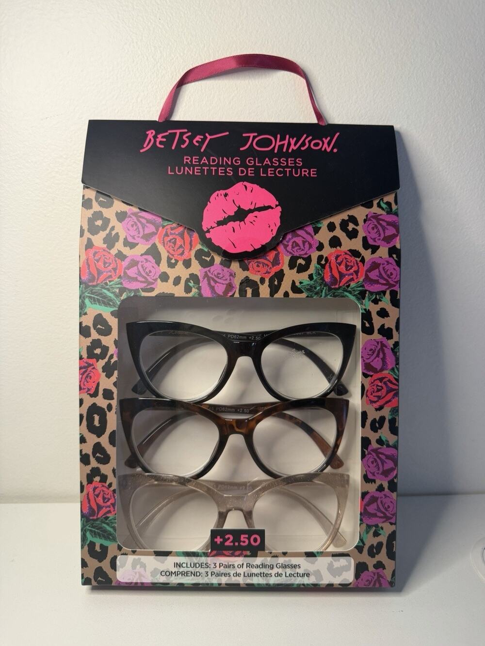 New Betsey Johnson Premium Reading Glasses +2.50 Eyeglasses 3 Readers Cat Eye